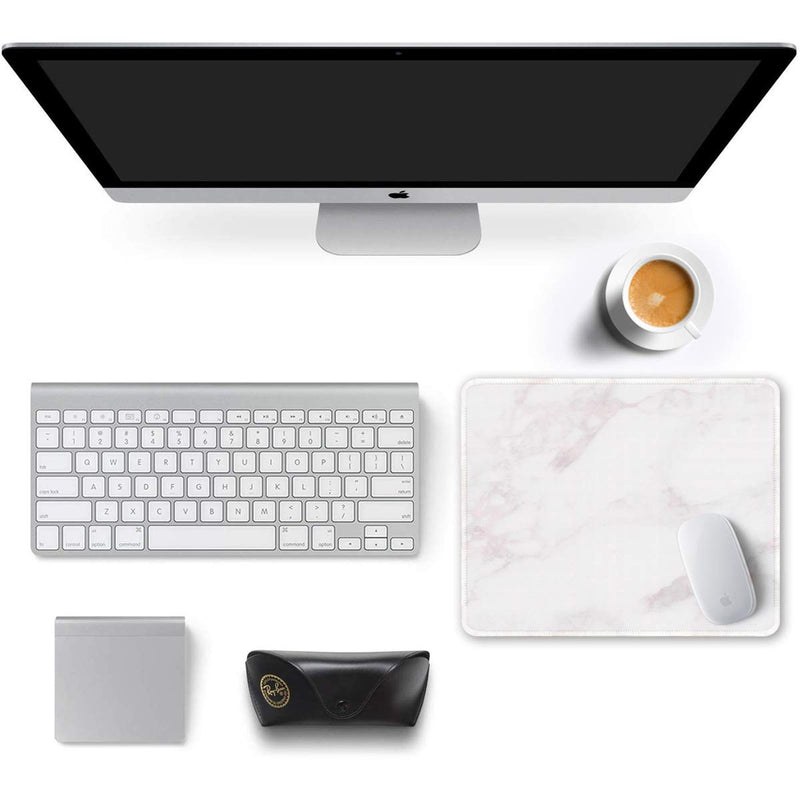  [AUSTRALIA] - Auhoahsil Mouse Pad, Square Marble Design Anti-Slip Rubber Mousepad with Stitched Edges for Office Gaming Laptop Computer PC Men Women, Pretty Custom Pattern, 11.8" x 9.8", Modern Pink White Marble