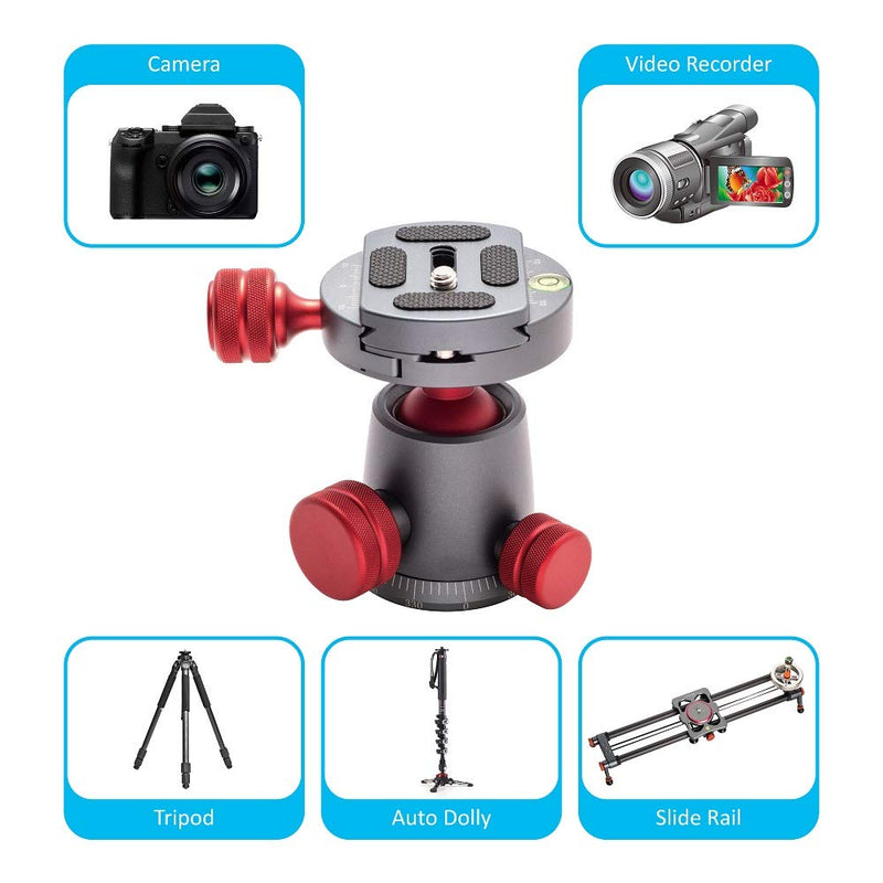  [AUSTRALIA] - ANNSM Tripod Ball Head Mount 360 Degree Swivel with 1/4 inch QR Plate and U-Shape Notch for 90 Degree Vertical Shooting with Bubble Levels for DSLR Camera /Tripod/ Monopod/Camcorder/Slider/Dolly BH200 Pro Ball Head