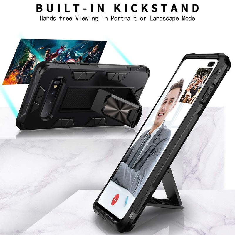  [AUSTRALIA] - Samsung Galaxy S10 Case Military Grade Shockproof with Kickstand Stand Built-in Magnetic Car Mount Armor Heavy Duty Protective Case for Samsung Galaxy S10 Phone Case (Black) Black