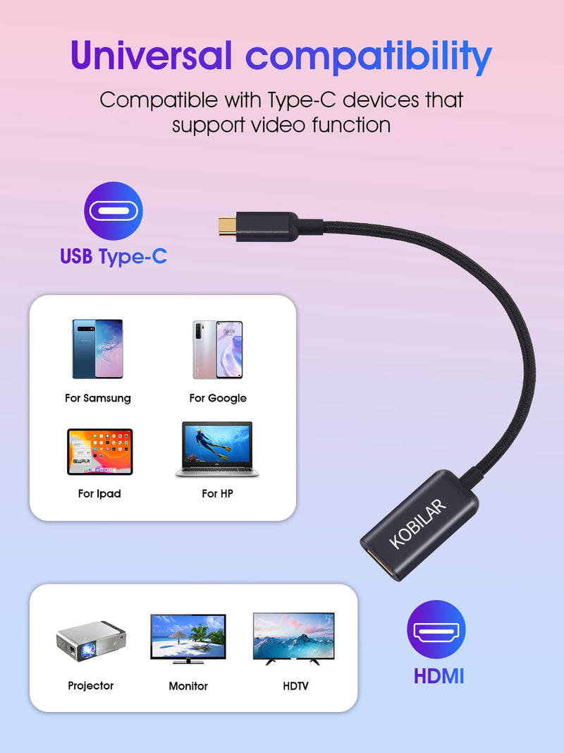  [AUSTRALIA] - Kobilar USB C to HDMI Adapter - High Resolution（4K@60Hz） USBC to HDMI Aluminum Shell HDMI to USB C Adapter with 30-Micron Gold Plug for Apple iPad MacBook Pro/Air,Thunderbolt 4/3，Galaxy/Monitor Black