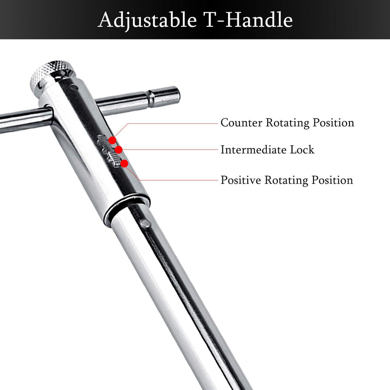  [AUSTRALIA] - Yosoo Adjustable T-Handle Ratchet Tap Holder Wrench Household Alloy Steel Silver Adjustable T Type One-Hand Ratchet Wrench Adjustable Tap Wrench T-Handle Tap Wrenches (M5-12 Long) M5-12 Long