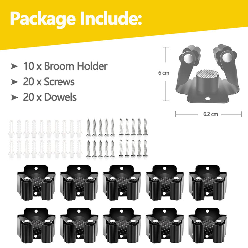  [AUSTRALIA] - Verdenu 10 piece tool holder set, broom holder, wall garden tool holder, broom holder including mounting material for kitchen, home, bathroom, garage, garden, black