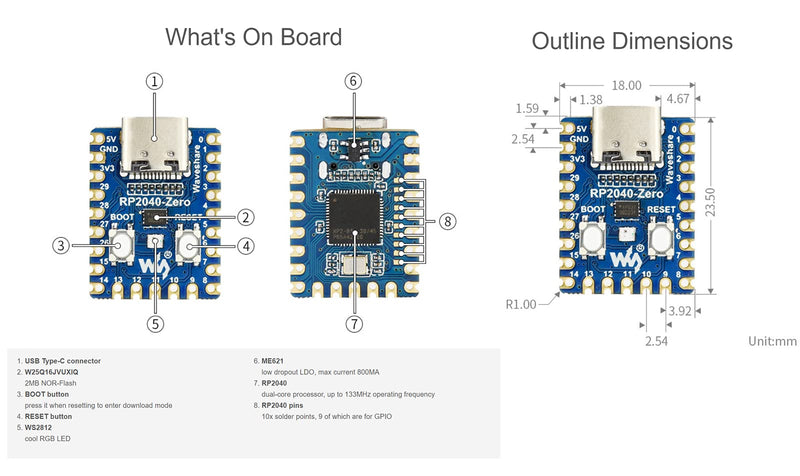  [AUSTRALIA] - RP2040-Zero Pico-Like MCU Development Board Based on Raspberry Pi RP2040 Microcontroller Chip, Dual-core Arm Processor, Multi-Function GPIO Pins, USB-C Connector, Tiny Size Easy Integration