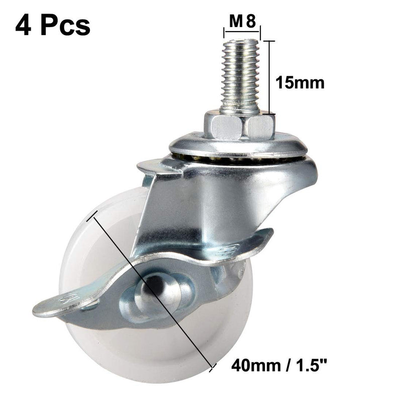  [AUSTRALIA] - uxcell 1.5 Inch Swivel Caster Wheels PP 360 Degree Threaded Stem Caster Wheel M8 x 15mm, 132lb Total Load Capacity, Pack of 4 (2 with Brake, 2 No Brake)