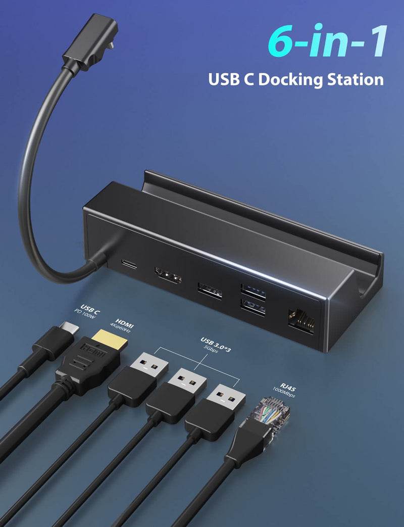  [AUSTRALIA] - Docking Station for Steam Deck, 6-in-1 USB C Dock with 4K@60Hz HDMI, Gigabit Ethernet, PD 100W Charging, 3X USB 3.0 Only dock