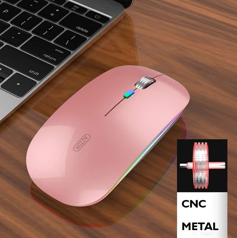 LED Wireless Mouse, Uiosmuph G12 Slim Rechargeable Wireless Silent Mouse, 2.4G Portable USB Optical Wireless Computer Mice with USB Receiver and Type C Adapter (Rose Gold) Rose Gold - LeoForward Australia