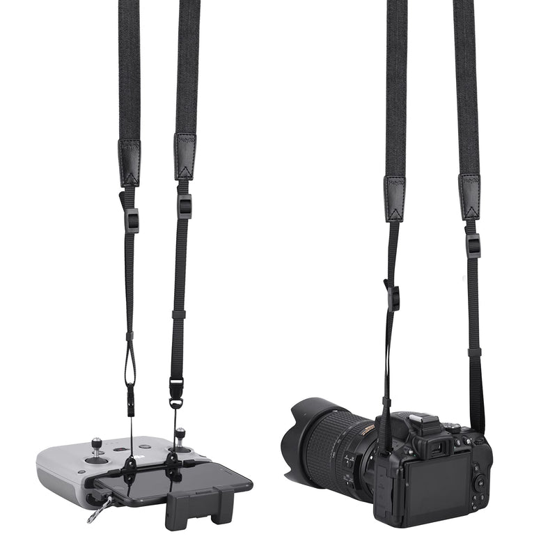  [AUSTRALIA] - HeiyRC Lanyard for DJI Mini 2/Air 2S/Mavic 3/Air 2S Controller Neck Strap DSLR Camera Sling Rope Binoculars Strap (Black Denim & Leather) Black