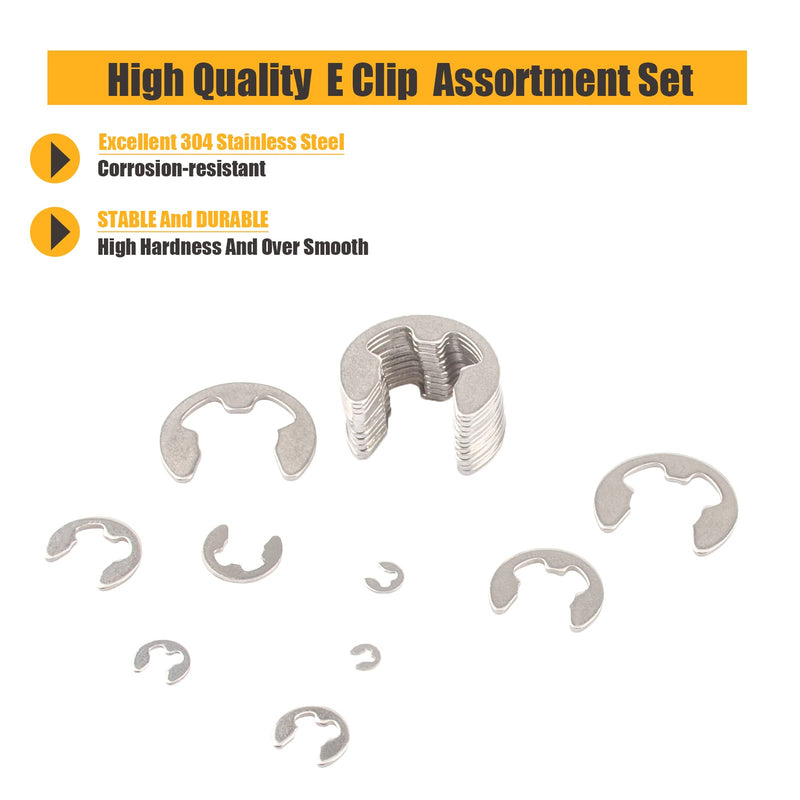  [AUSTRALIA] - 425 Pcs 304 Stainless Steel E Clip Assortment Kit E-Clip External Retaining Ring Assortment Set M1.5-M15 (Silver) Silver