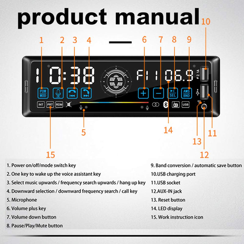 Polarlander Bluetooth Car Stereo, FM Radio Receiver,Voice Control,Gesture Control, Hands-Free Calling, MP3, Dual USB, AUX Input,Car Radio Audio Multimedia USB Fast Charging with Remote Control 1 din AV119 - LeoForward Australia