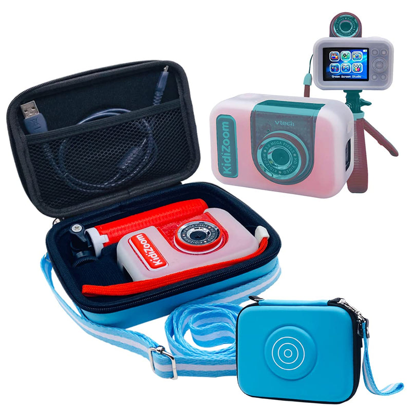  [AUSTRALIA] - Hard Carrying Case and Silicone Cover for VTech KidiZoom Creator Cam Video Camera, Travel Storage Case for Vtech Kidizoom Studio Video Camera and Accessories (Blue case+Silicone cover) Blue Hard Case+white Silicone Cover