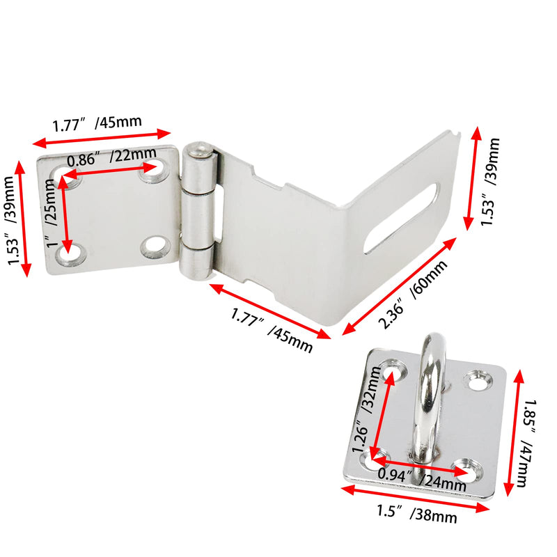  [AUSTRALIA] - Rannb 2pcs Right Angle Padlock Latch Hasp 4 Inch 90 Degree Stainless Steel Door Hasp Latch