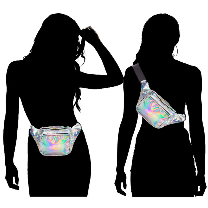 Shiny Neon Fanny Bag for Women Rave Festival Hologram Bum Travel Waist Pack (Silver) Silver - LeoForward Australia