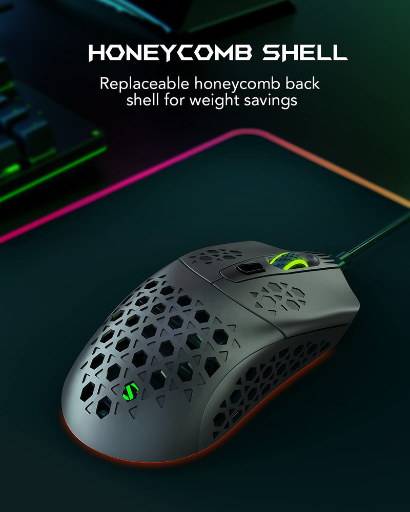  [AUSTRALIA] - Black Shark Gaming Mouse, Honeycomb Wireless Gaming Mouse, 6 Programmed Buttons, 10K DPI, Rechargeable Computer Mouse, RGB Wireless Mouse for Laptop PC Mac