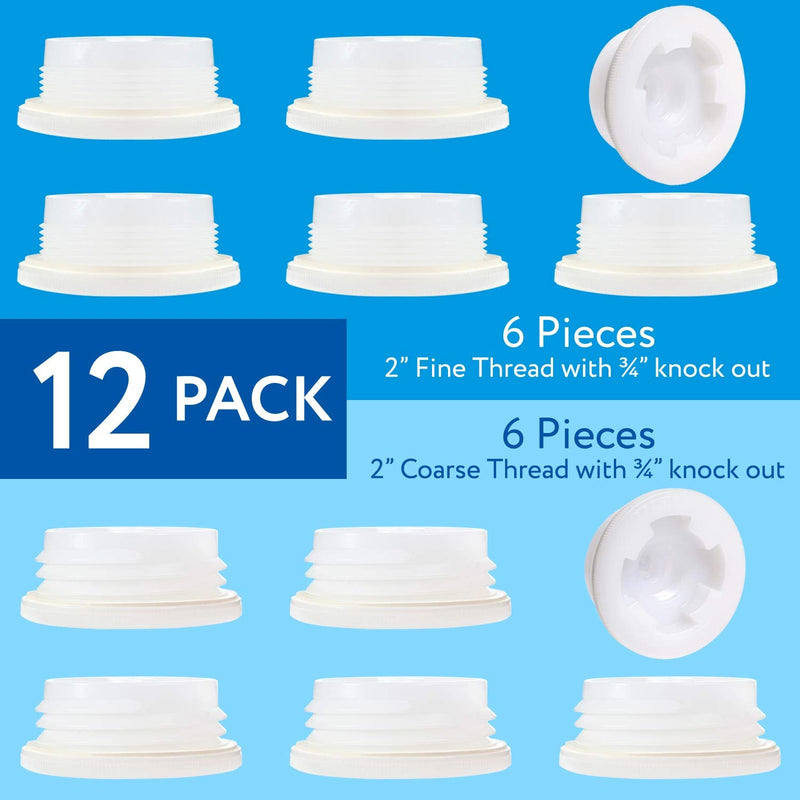  [AUSTRALIA] - 12 Pack Combo of 2" Bung Caps with 3/4" Knock Out includes 6 Fine NPT Thread Caps and 6 Coarse Buttress Thread Caps with Gasket for most 15, 30 and 55-gallon poly drums