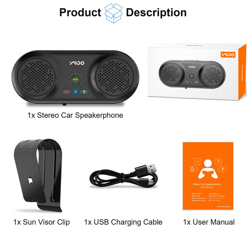  [AUSTRALIA] - 1Mii MK02 Bluetooth Car Speakerphone with Visor Clip, Wireless Bluetooth 5.0 Car Kit for Handsfree Talking, Motion Auto On, Voice Guidance, Support Siri Google Assistant, Dual Speakers