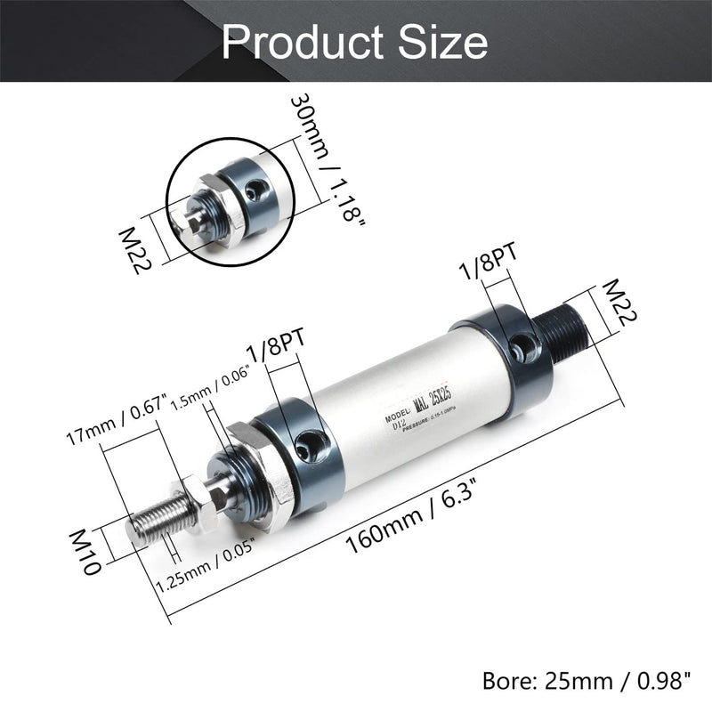  [AUSTRALIA] - Othmro 1Pcs Air Cylinder MAL25 x 25 (25mm/0.98" Bore 25mm/0.98" Stroke Double Action Air Cylinder, 1/8PT Single Rod Double Acting Aluminium Alloy Penumatic Quick Fitting Mini Air Cylinder MAL25x25