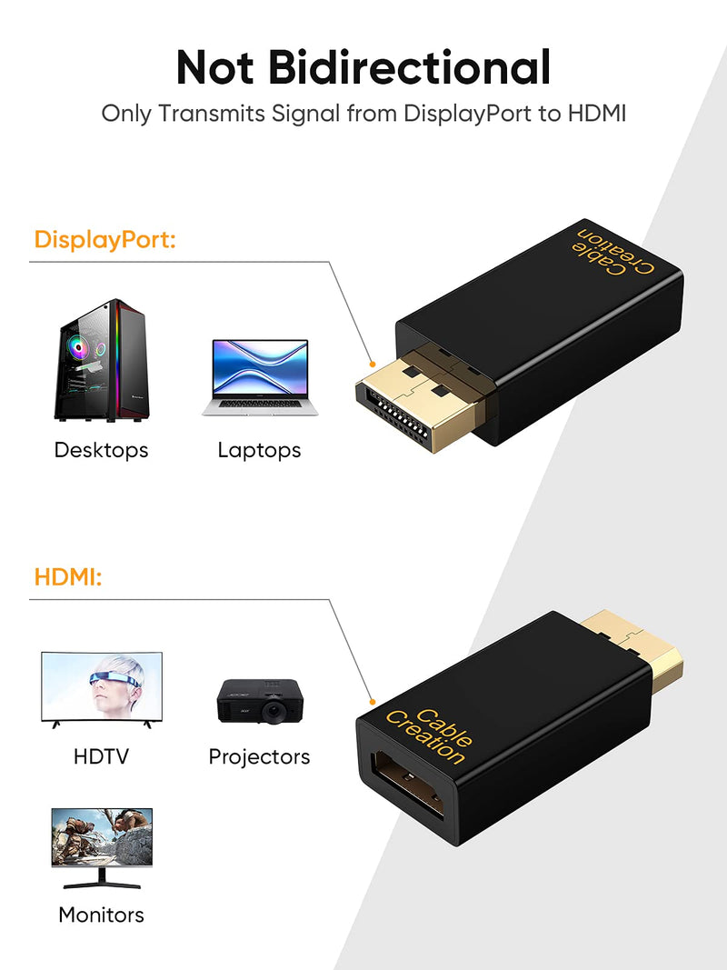  [AUSTRALIA] - DisplayPort to HDMI Adapter, CableCreation 1080P Gold Plated DP to HDMI Adapter (Male to Female) 1.3V, Uni-Directional Display Port to HDMI Converter Compatible for Lenovo, HP, Dell &More [1-Pack]