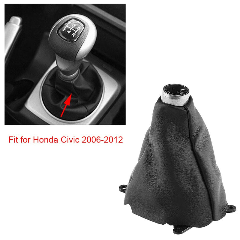  [AUSTRALIA] - Qiilu Car Gear Gaiter Shift Shifter Boot Manual PU Leather Replacement for Honda Civic 2006-2012