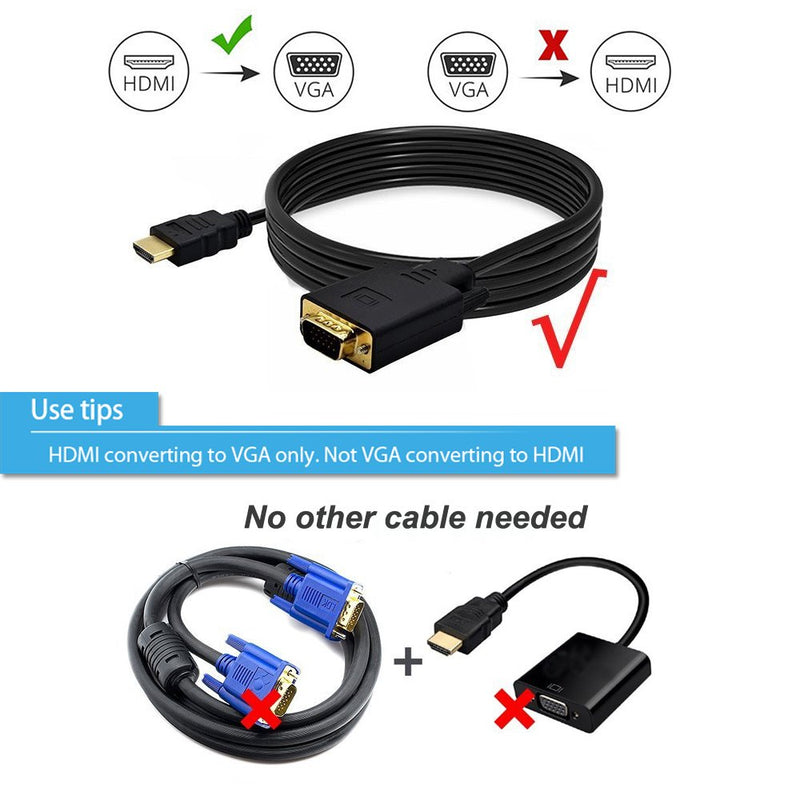 HDMI to VGA, VAlinks 1080P HDMI to VGA Adapter (Male to Male) Video Converter Support Convert Signal from HDMI Input Laptop HDTV to VGA Output Monitors Projector-1.8m/6ft (hdmi to vga 1.8m/6ft) hdmi to vga 1.8m/6ft - LeoForward Australia