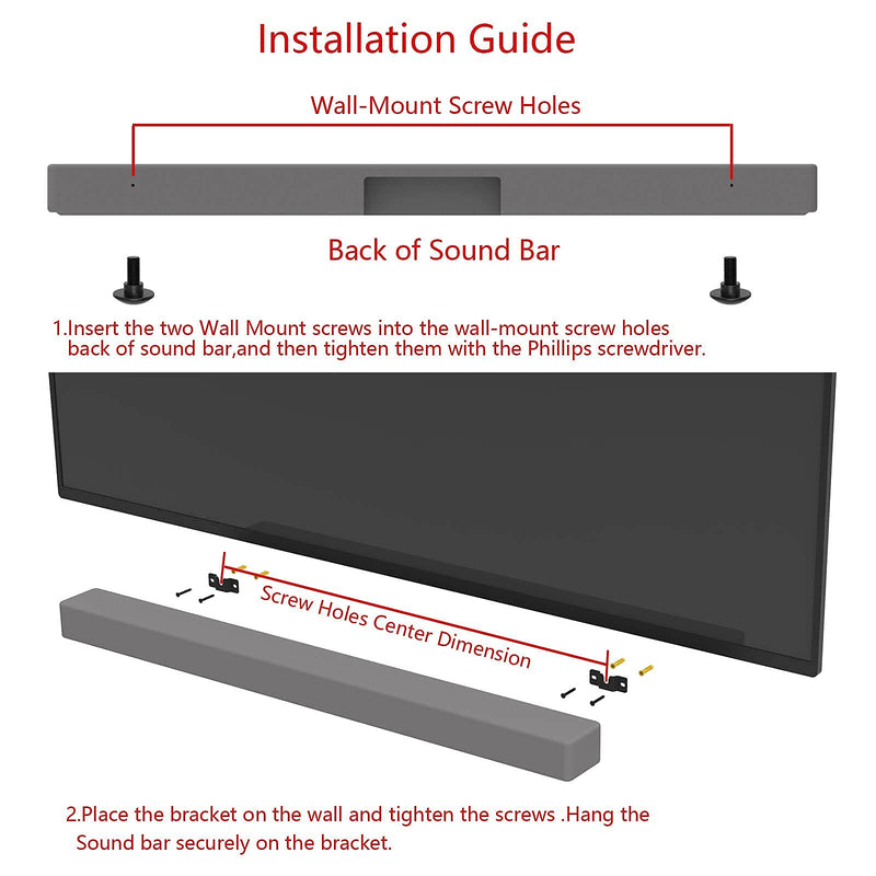  [AUSTRALIA] - JINGer Sound Bar Wall Mount Brackets for VIZIO Sound BarSoundbar Mounting Bracket for VIZIO SoundBar SB3851C0SB3630E6SB3621nF8MSB4551D5 Speaker with Wall Mount Screws Black
