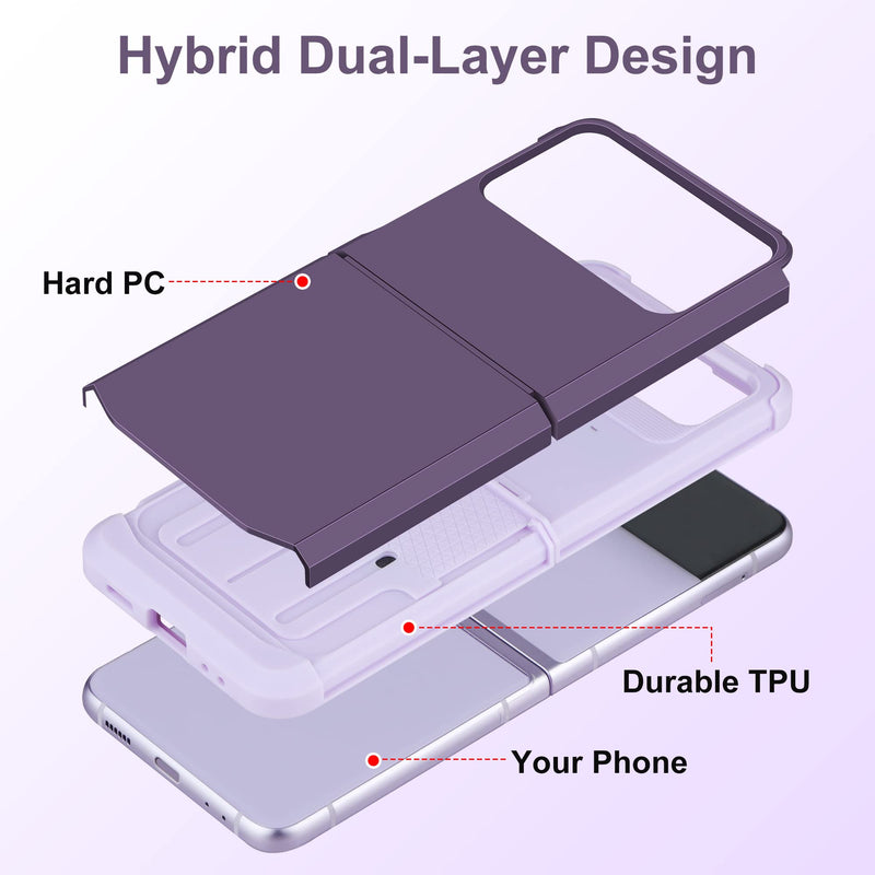  [AUSTRALIA] - SAMONPOW for Samsung Galaxy Z Flip 3 Case, Z Flip 3 Case with Upgraded Hinge Protection Dual Layer Hard PC Soft TPU Bumper Full Body Shockproof Flip 3 Phone Case for Galaxy Z Flip 3 5G (Purple) Purple