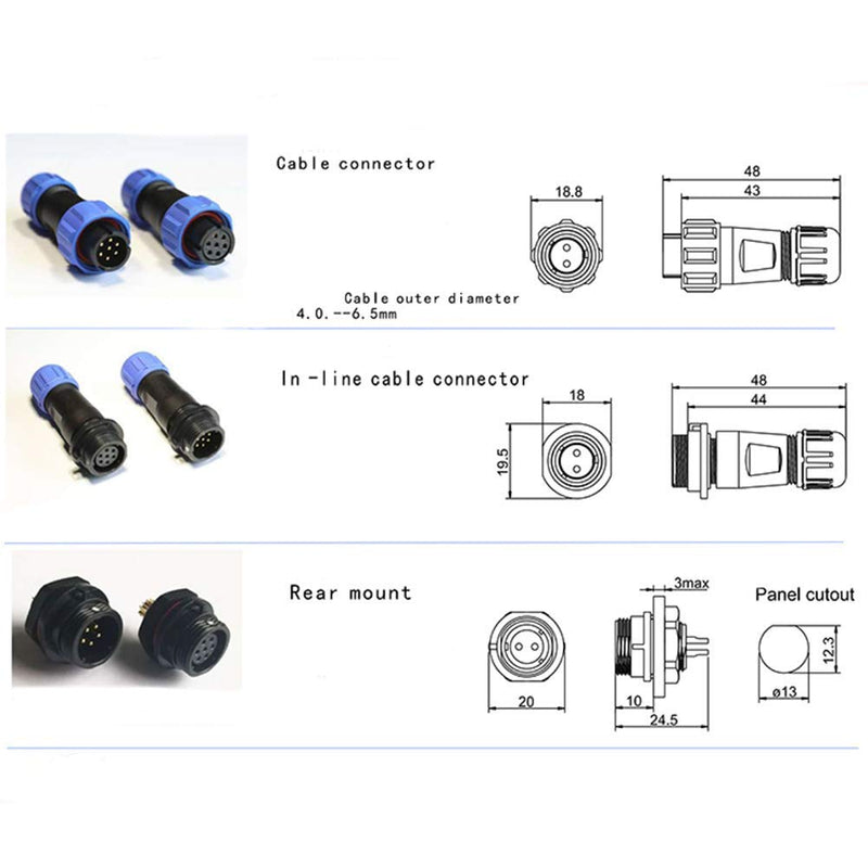  [AUSTRALIA] - SP13 Aviation Connector M13 Male Plug + Circular Female Socket Φ13mm Outdoor Waterproof IP68 Plastic Connectors with Cap Panel Mount Gold Plated 5 Pin for Industrial Device Power Signal