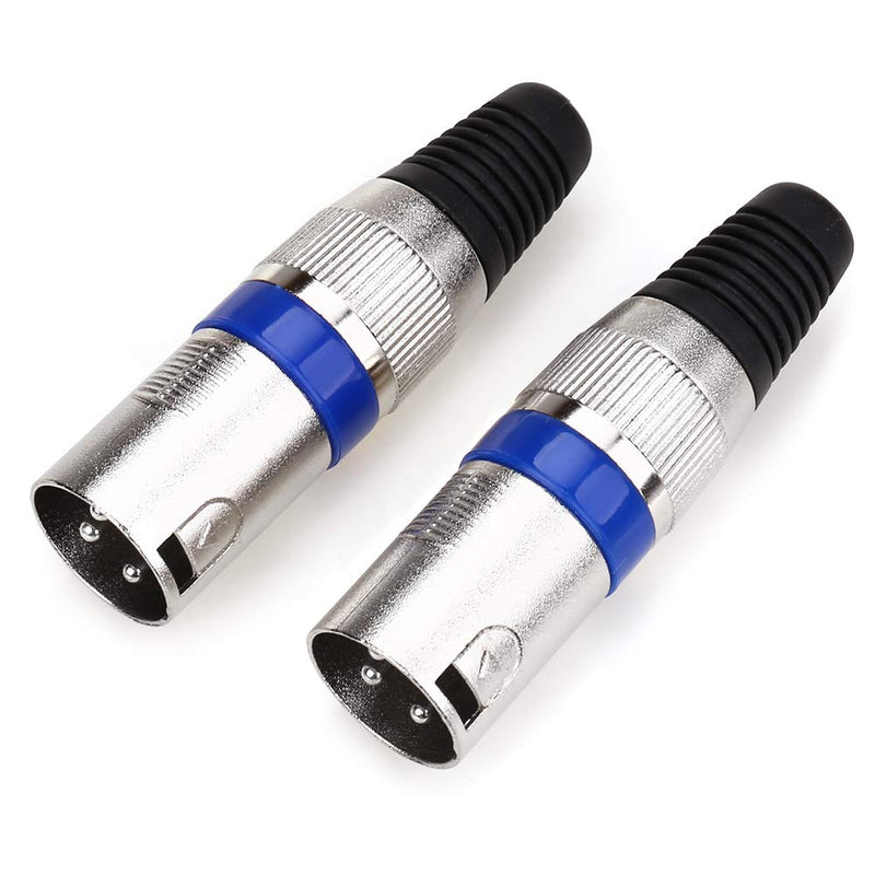  [AUSTRALIA] - NANYI XLR Plug, XLR 3 Pin Male Plugs Audio Mic Microphone Connector, Silver Housing Blue Circle - 2 Pack Male-Plug-2P