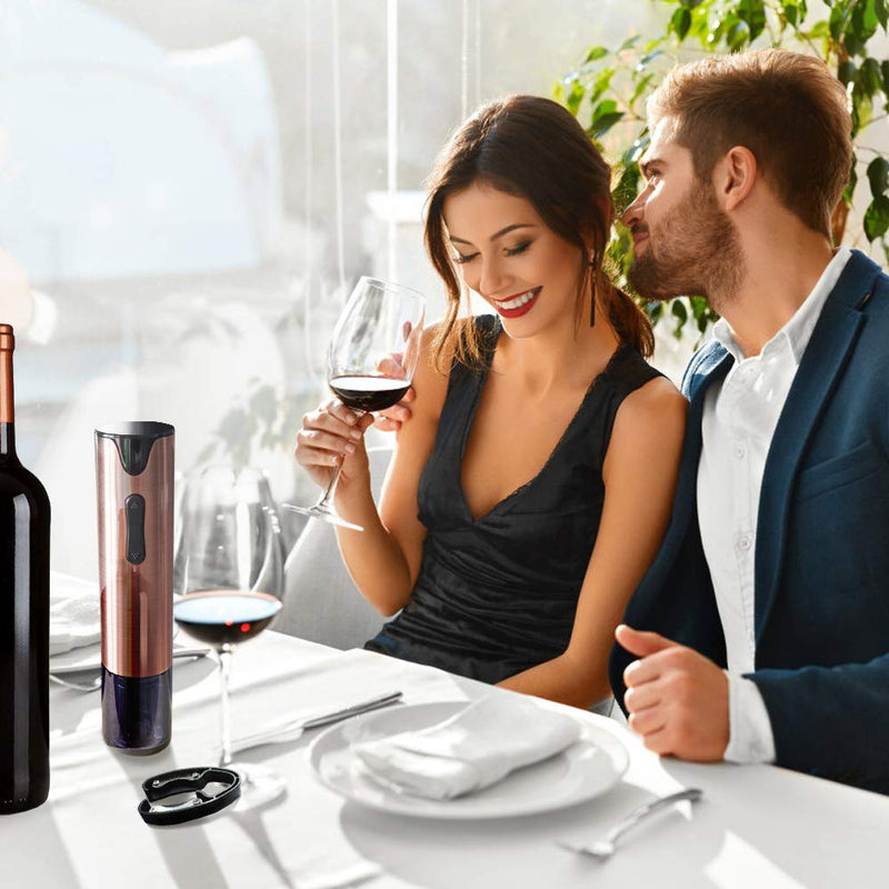FLASNAKE Electric Wine Opener Rechargeable Cordless Automatic Corkscrew Wine Bottle Opener with Foil Cutter Stainless Steel Rose Gold - LeoForward Australia