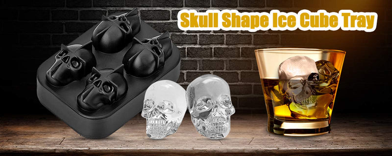  [AUSTRALIA] - Skull Ice Cube Mold, 3D Flexible Ice Cube trays with Funnel, 4 Cavity Cute and Funny Ice Skull Maker for Christmas Whiskey, Cocktails and Juice
