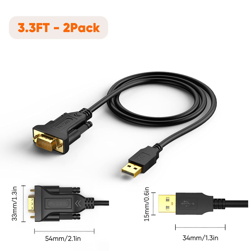  [AUSTRALIA] - CableCreation USB to RS232 Serial Adapter with PL2303 Chipset (2-Pack), 3.3 Feet DB9 Male Serial Converter Cable for Windows 10, 8.1, 8,7, Vista, XP, 2000, Linux , Mac OS, Black 3.3ft/2-pack