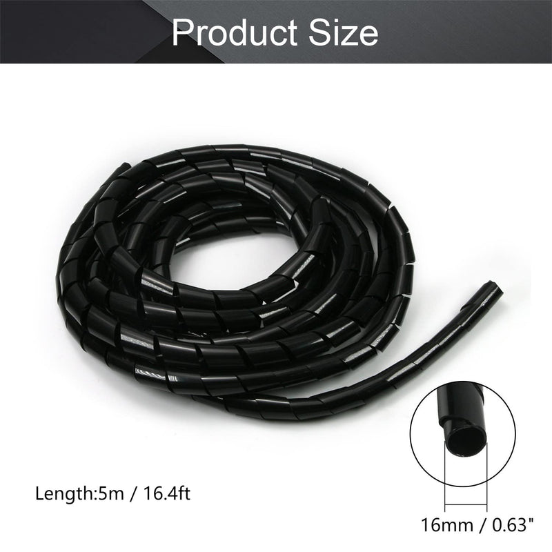  [AUSTRALIA] - Othmro Spiral Cable Wrap Spiral Wire Wrap Cord for Computer Electrical Wire Organizer Sleeve(Dia 16MM-Length 4M Black)