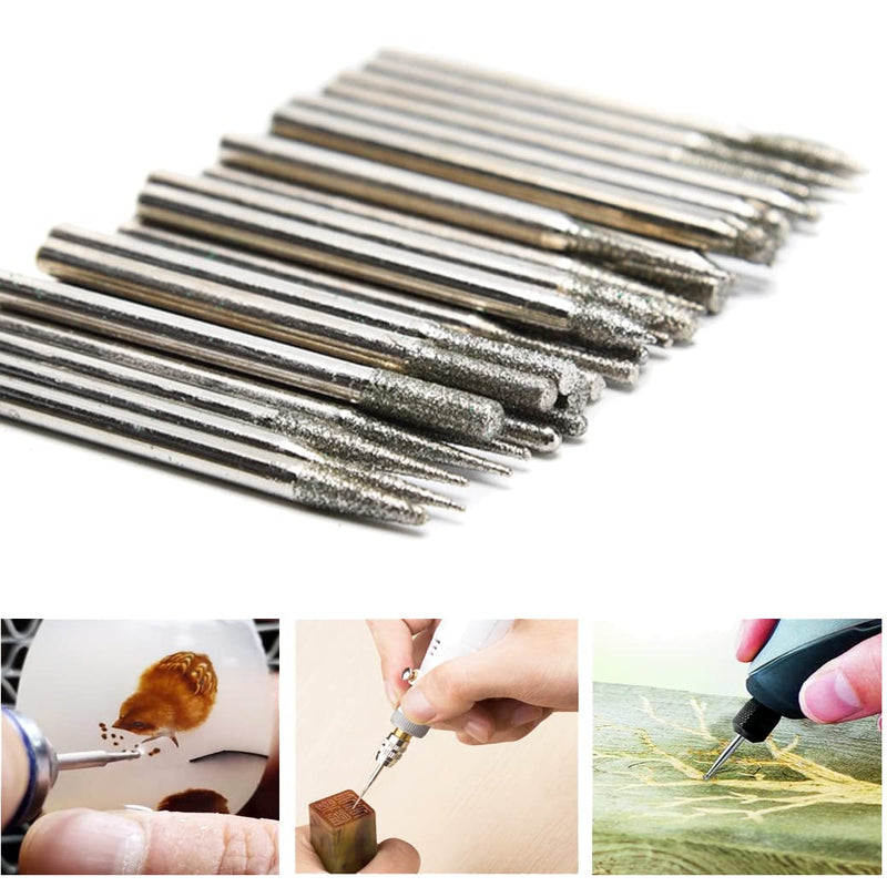  [AUSTRALIA] - Luo ke 30 Pcs Diamond Burr Set, Stone Carving Bits Glass Grinding Tools Fits for Dremel Rotary Tool (3/32 Inch Shank) 3/32 in shank Silver