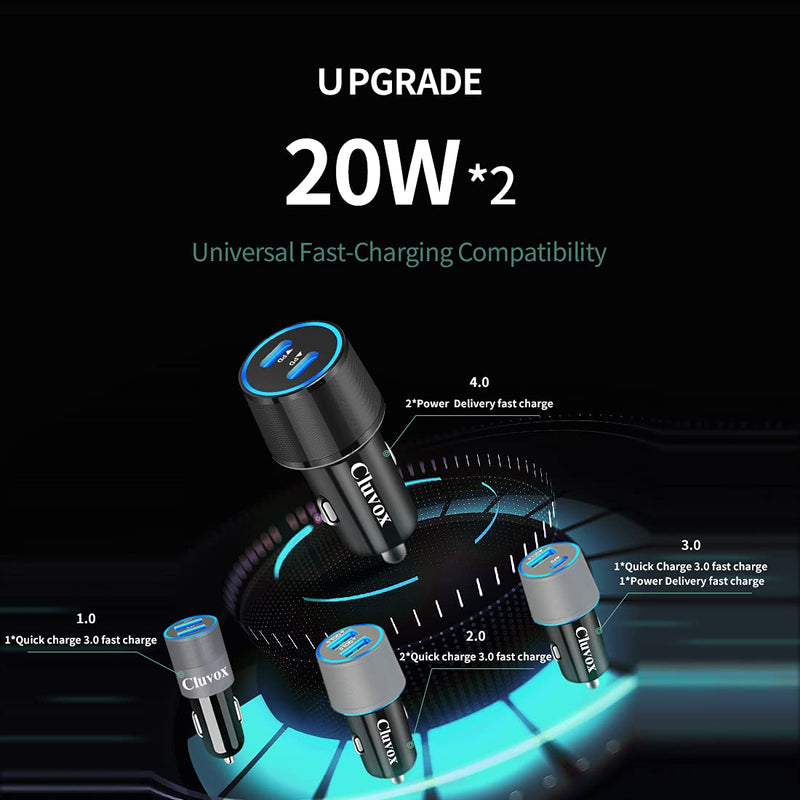 20W Dual USB C Fast Car Charger, Cluvox Type C Automobile Charger Compatible for iPhone 12 Pro/Max/Mini/11/X/XS/XR/8/Plus, Galaxy S21/S20/S10/S9, Pixel, iPad Pro Cigarette USB Charger Adapter - LeoForward Australia