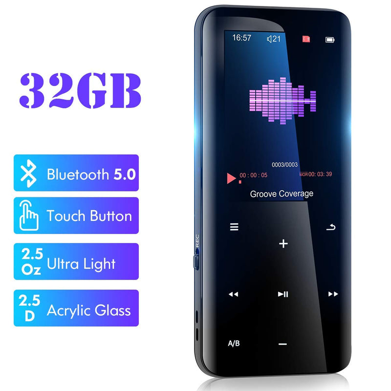  [AUSTRALIA] - 32GB Mp3 Player with Bluetooth 5.0 - Aiworth Portable Digital Lossless Music MP3 MP4 Player for Kids with FM Radio HD Speaker for Sports Running Super Light Metal Shell Touch Buttons