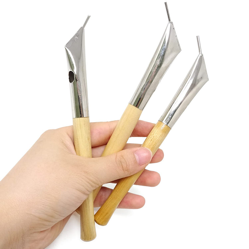  [AUSTRALIA] - Honbay 3PCS Wood Handle Stainless Steel Pottery Clay Sculpture Wax Tools Printing Batik Knives Pens