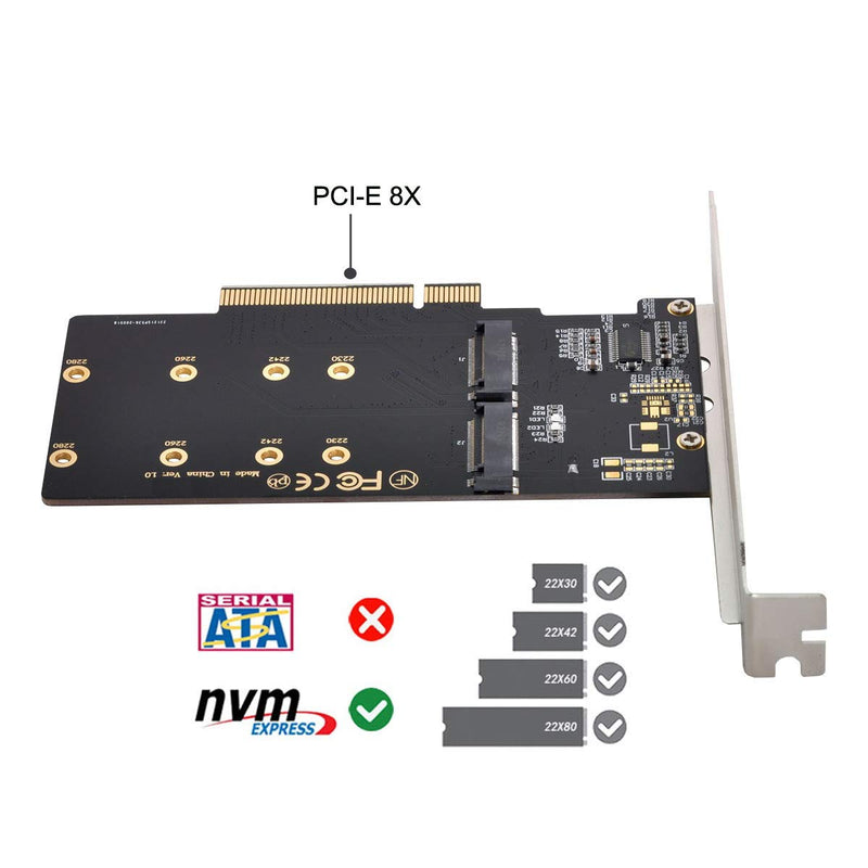  [AUSTRALIA] - Xiwai Dual 2X NVME M.2 AHCI to PCIE Express 3.0 Gen3 X8 X16 Raid Card VROC Raid0 Hyper Adapter Black 2xSSD
