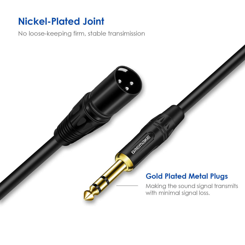  [AUSTRALIA] - 3 FT 6.35 mm 1/4 Inch TRS Male to XLR Male Audio Stereo Mic Cable - DREMAKE Gold Plated 1/4 Inch Male to XLR Male Balanced Cable for Microphones, Speakers, Stage, DJ and More - Black 3FT/1.0M