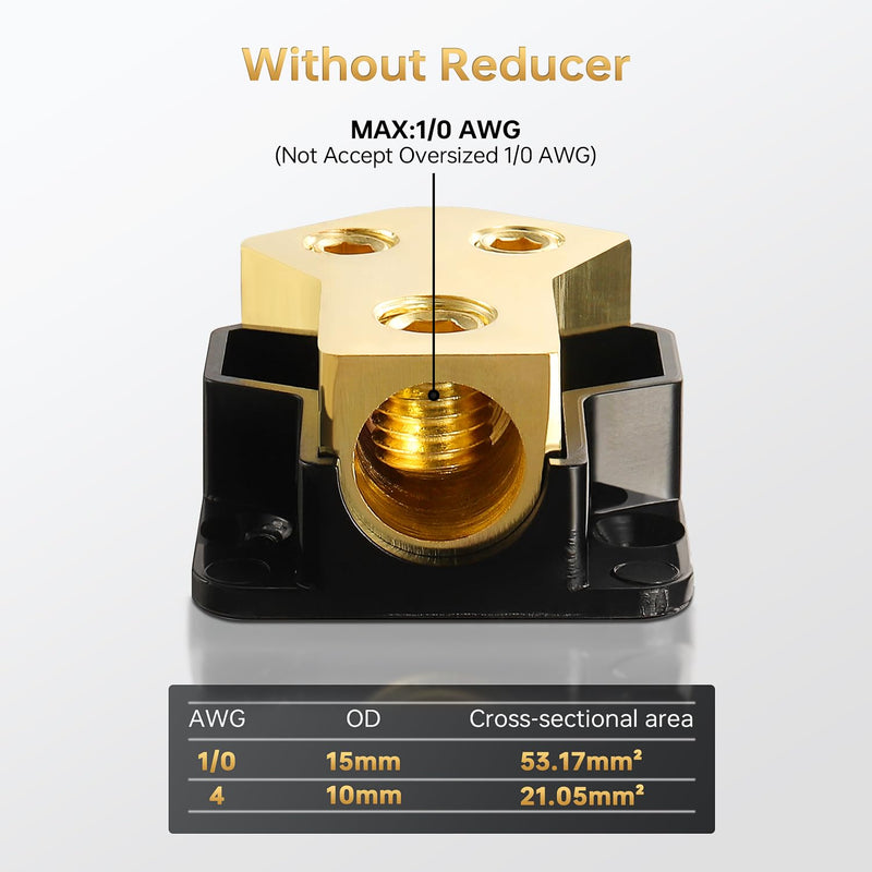  [AUSTRALIA] - BOJACK 2 Way Splitter Amp Copper Power Distribution Block 0/2/4 AWG Gauge in, 4/8 Gauge Out for Car Audio Splitter(1PCS)