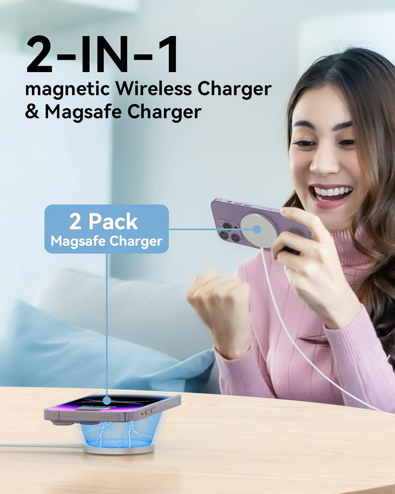  [AUSTRALIA] - 2 Pack Magnetic Wireless Charger 15W Fast Mag-Safe Charger for iPhone 14/13/12 Series and AirPods 3/2/Pro (Mag-Safe Charger Silver) Mag-safe Charger Silver