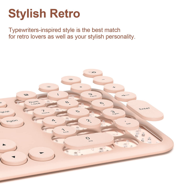  [AUSTRALIA] - Mobifice Cute Keyboard and Mouse Wireless for PC Computer/Laptop/Windows/Mac/Tablets/Apple iPad, Ultra-Thin 2.4GHz USB Cordless Full-Sized Silent Retro Computer Keyboard Mouse Combo (Pink) Rose Gold