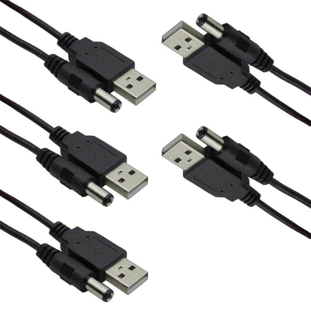  [AUSTRALIA] - HiLetgo 5pcs USB 2.0 A Male to DC 5.5x2.1mm 5 Volt DC Connector Charge Barrel Jack Power Cable Black(Max 2.5 Ampere Power Cable, Center PIN Positive)