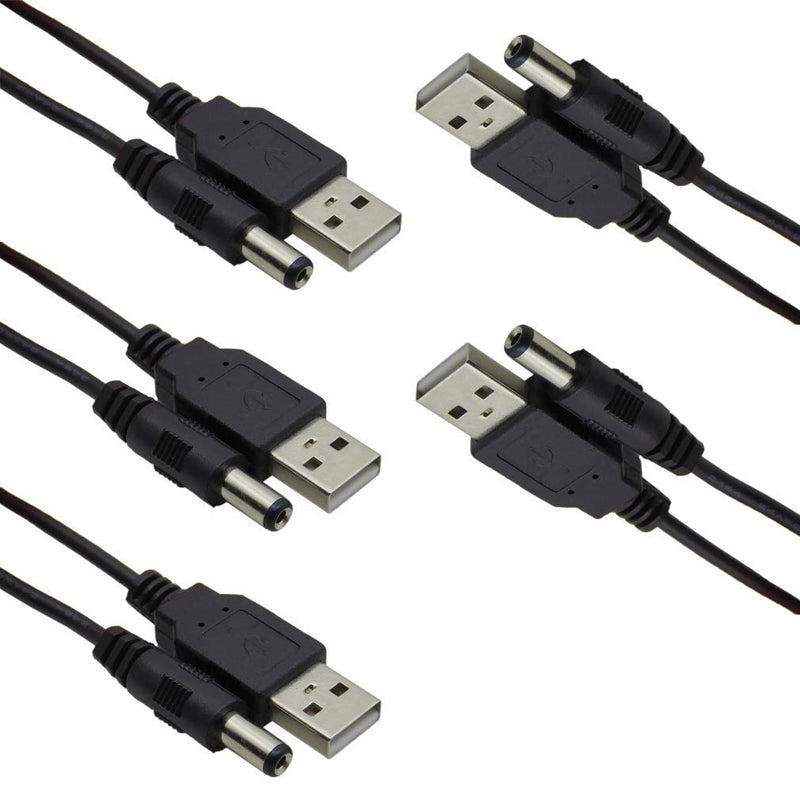  [AUSTRALIA] - HiLetgo 5pcs USB 2.0 A Male to DC 5.5x2.1mm 5 Volt DC Connector Charge Barrel Jack Power Cable Black(Max 2.5 Ampere Power Cable, Center PIN Positive)