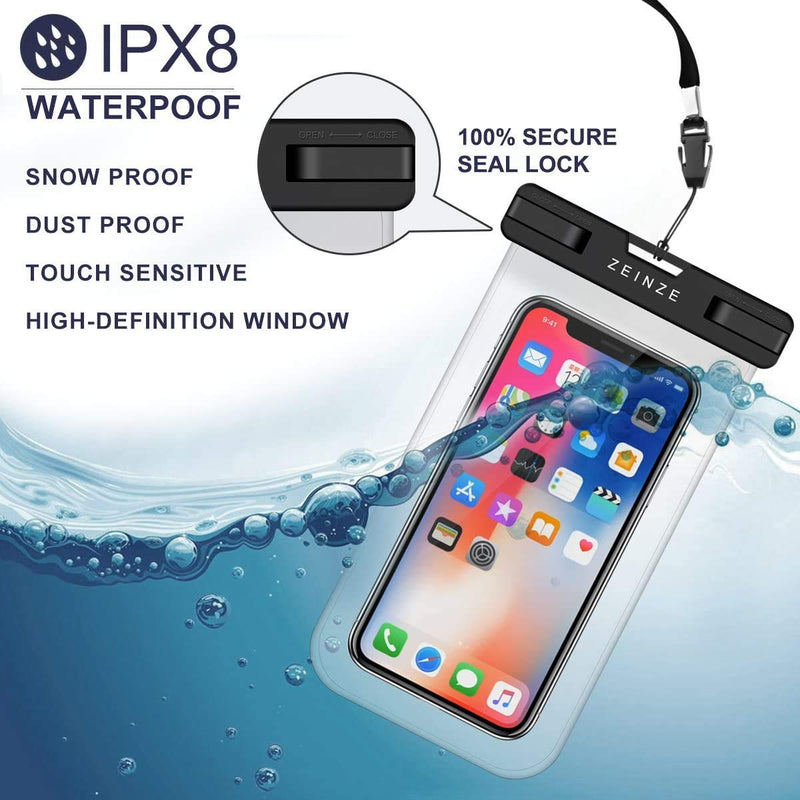  [AUSTRALIA] - ZEINZE 4 Pack Waterproof Phone Pouch Universal Waterproof Phone Case Dry Bags for iPhone 11 Pro Max XS Max XR X 8 7 6S Plus Galaxy Pixel Up to 6.9 (Black) Black