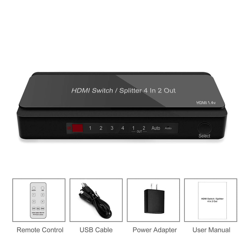  [AUSTRALIA] - HDMI Switcher 4 Port HDMI Selector with IR Remote Control, HDMI 1.4, HDCP 1.4, Support 4K@30Hz Ultra HD 3D/1080P for Fire TV, Roku, PS3, PS4, Xbox, Apple TV, DVD etc (4X2 HDMI Switcher) 4X2 HDMI Switcher