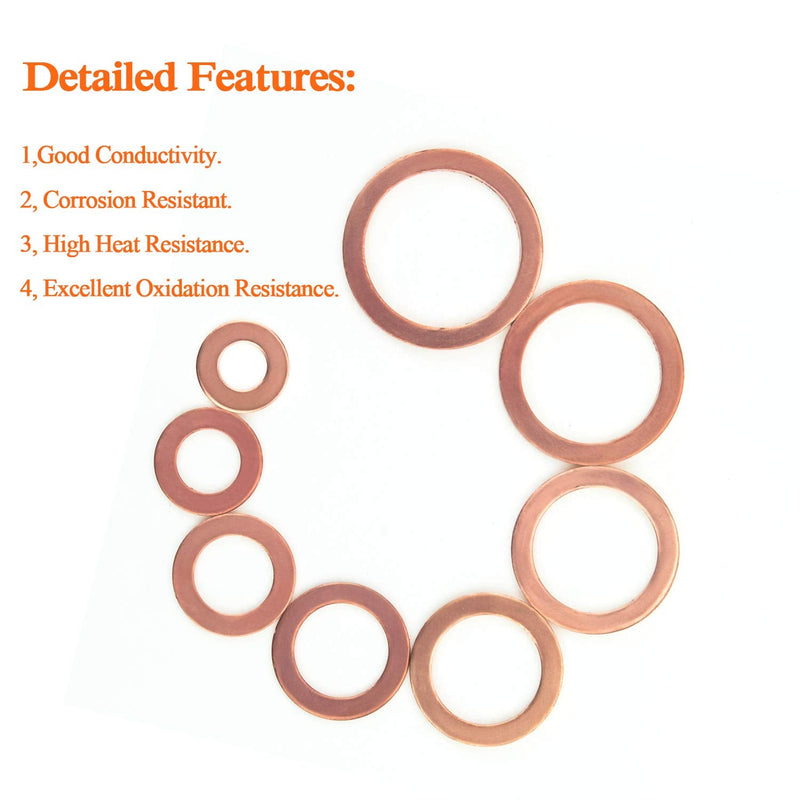  [AUSTRALIA] - Copper Washer Assortment Set, HELIFOUNER 300 Pieces 12 Sizes Copper Metric Sealing Washers Kit Copper Washers Set