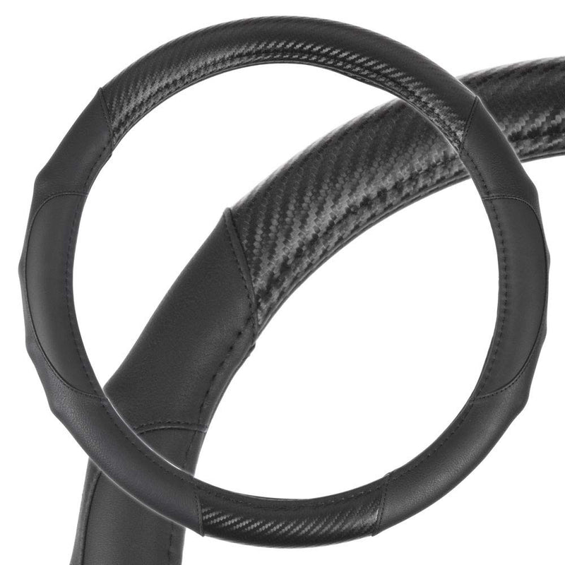 Motor Trend GripDrive Carbon Fiber Steering Wheel Cover – Universal Fit with Microfiber Leather for Steering Wheel Sizes 14.5 15 15.5 inches (Black) Carbon Fiber + Black - LeoForward Australia