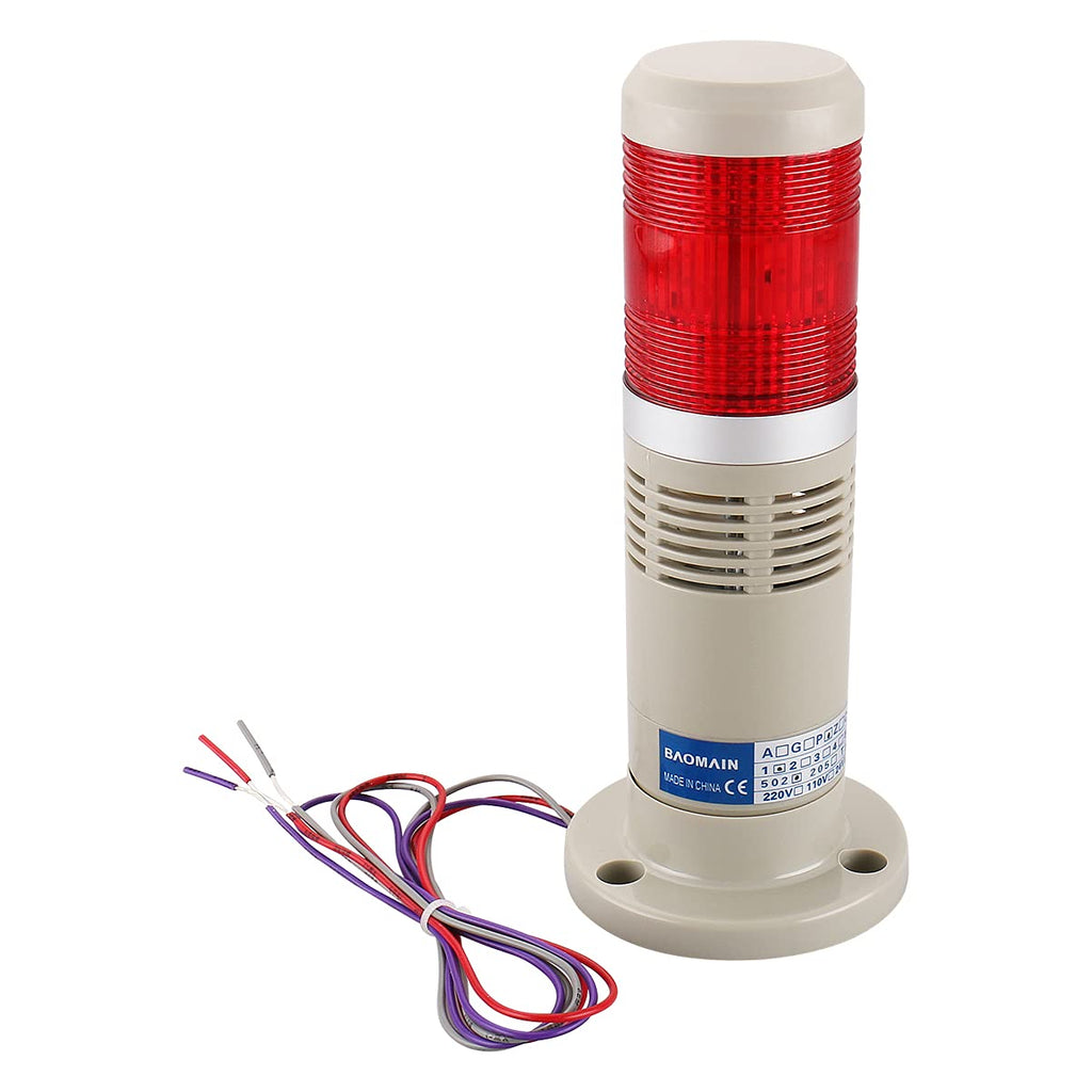  [AUSTRALIA] - Baomain Alarm Warning Light 24V DC Industrial Buzzer Continuous Red LED Signal Tower
