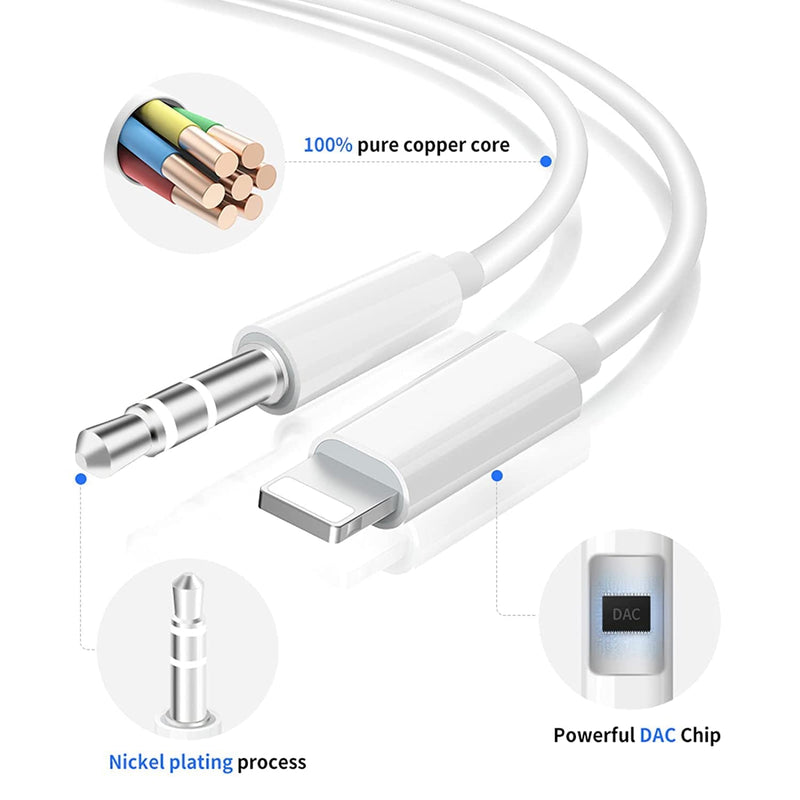  [AUSTRALIA] - iSkey Aux Cord for iPhone, 3.5mm Aux Cable for Car Compatible with iPhone 13 12 11 XS XR X 8 7 6 iPad iPod for Car Home Stereo, Speaker, Headphone, Support All iOS Version - 3.3ft (White) White