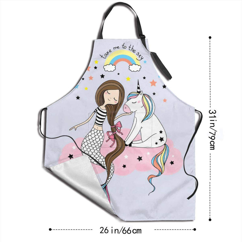  [AUSTRALIA] - wodealmug Women Unicorn Mermaid Apron Adjustable Neck Kitchen Bib Cook Apron with Pocket for Cooking Baking Gardening Beige