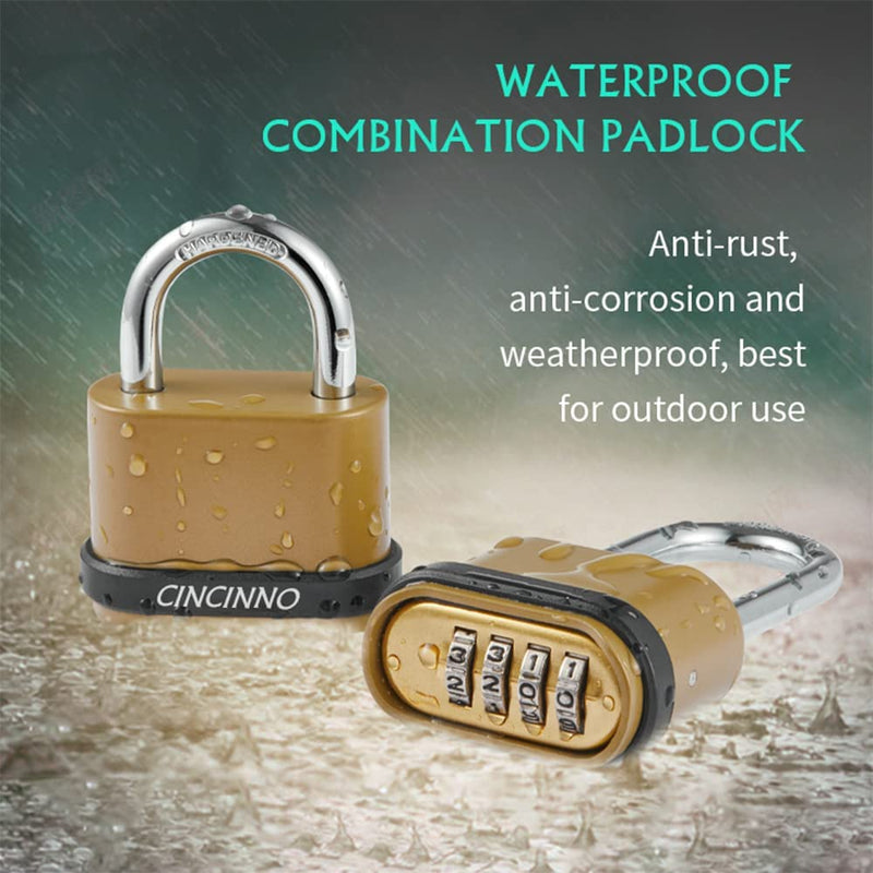  [AUSTRALIA] - CINCINNO 4 Digit Combination Lock, Heavy Duty Combination Padlock with Long Shackle Combo Padlock for Outdoor Use ,Sheds, Locker, Storage Unit, Gym and Gate